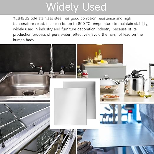 304 Stainless Steel Sheet - 12" X 12" X 1/16" Thin Stainless Steel Plate 1/16 Inch Thickness with Protective Film Metal Sheets Shim Stock for Kitchen DIY Crafting (305 x 305 x 1.6 mm)