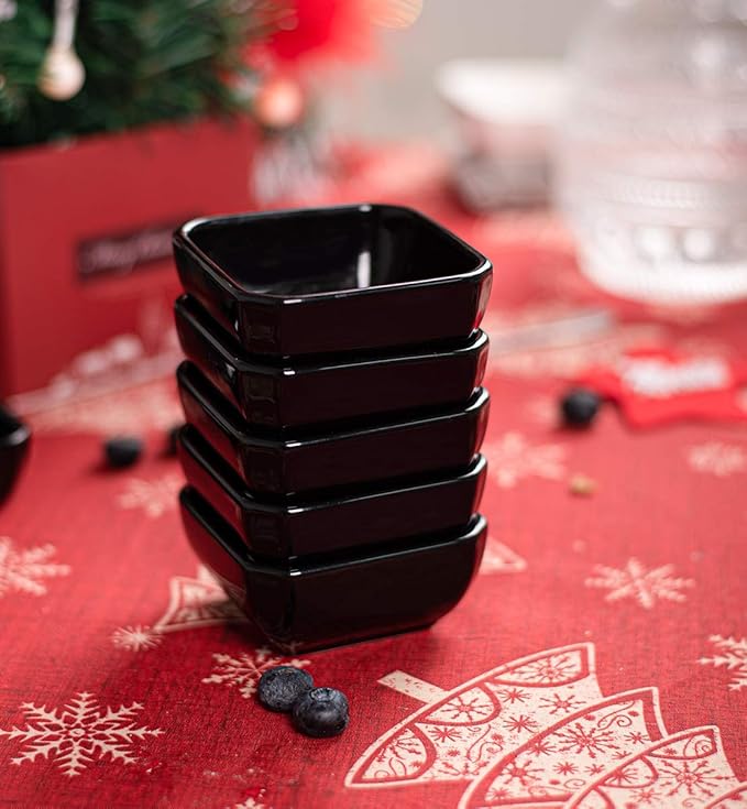 DELLING Ultra-Strong 3 Oz Ceramic Dip Bowls Set, Black Dipping Sauce Bowls/Dishes for Tomato Sauce, Soy, BBQ and other Party Supplies - Set of 6