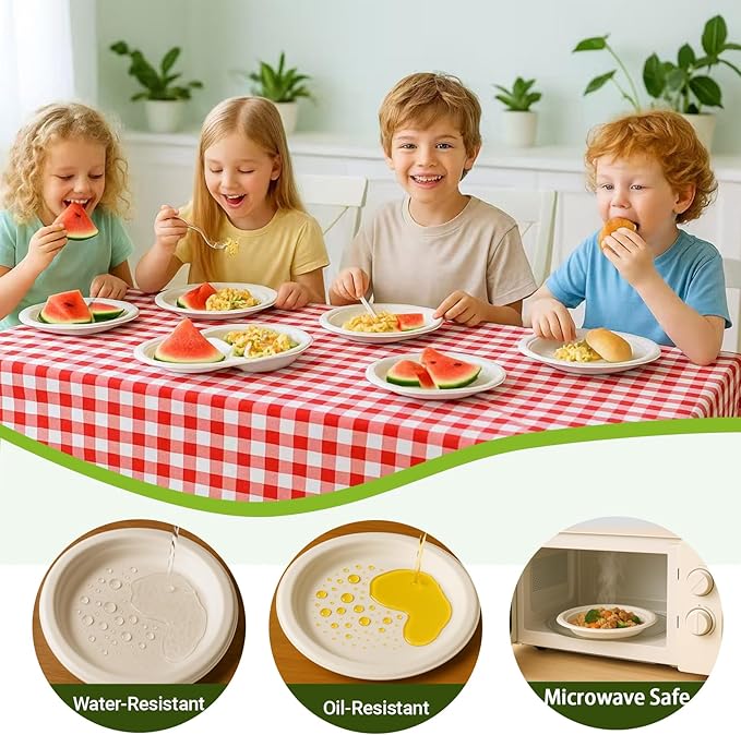 White Paper Plates 7 Inch (Round,150 Count) Heavy Duty Disposable Dinner Plates Bulk, Small Compostable Dessert Dishes for Party, BBQ and Gathering, Microwave-Safe/Sturdy/Leak Resistant