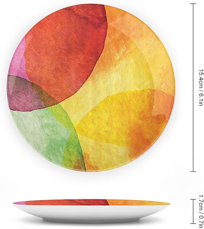Ceramic Plates, Abstract Decorative Ceramic Plates, Watercolor Style in Modern Art Design, 7 Inch, Household Plates Decorative, Yellow Orange Lime Green