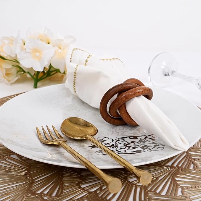 CLEENTABLE Three Ring Napkin Rings Set of 8, Decorative Handcuff Serviette Ring, Napkin Holders Bulk for Party Decoration, Dinning Table, Everyday, Family Gatherings Tabletop Décor (Brown)