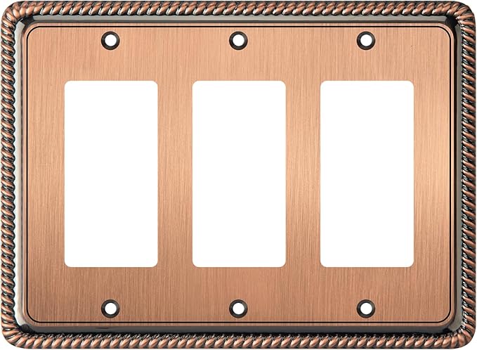 Henne Bery Rope Edge Decorative Wall Plate Switch Plate Outlet Cover (Triple Decorator, Antique Copper)