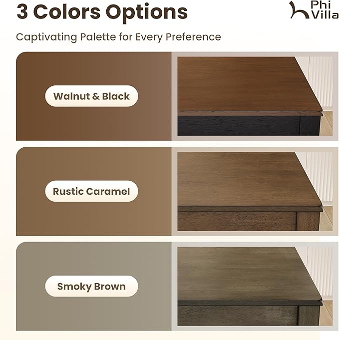 PHI VILLA Kitchen Table with Bench and Chairs, Counter Height Table and Chairs, Solid Wood Small Dining Table Set for 4, High Top Kitchen Table Chairs Set of 4, Walnut with Black