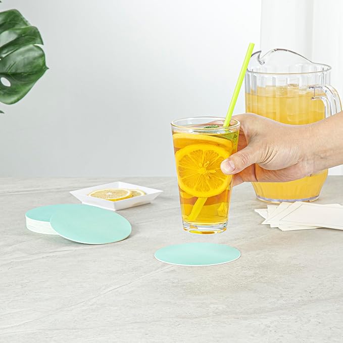 Restaurantware Paper Coasters 1000 Pack of 4 Inch Disposable Beverage Coasters Absorbent for Hot and Cold Drinks Turquoise Coffee Cup Essentials for Table Decor, Kitchen, Home or Living Room