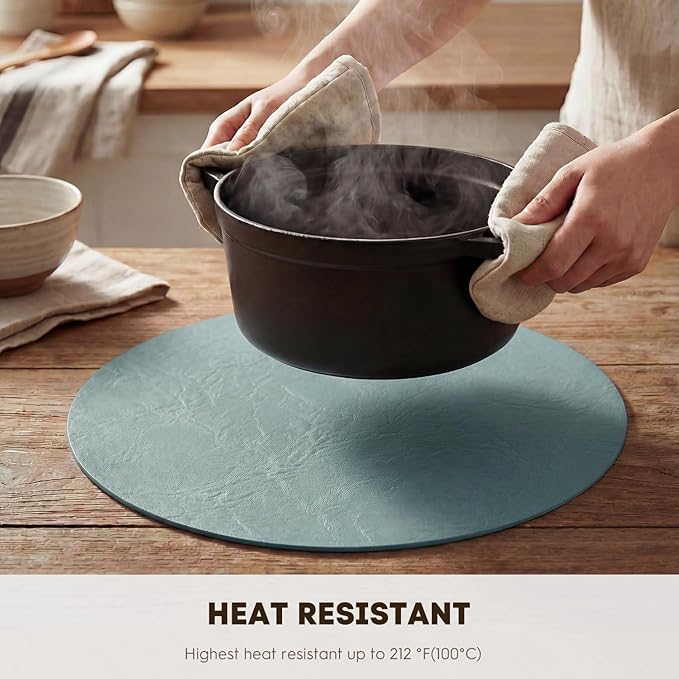 Artoid Mode Blue Faux Leather Placemats Set of 4, 15 Inch Waterproof Wipeable Heat Resistant Vinyl Place Mats, Reversible Table Mats for Winter Kitchen Dining Decor
