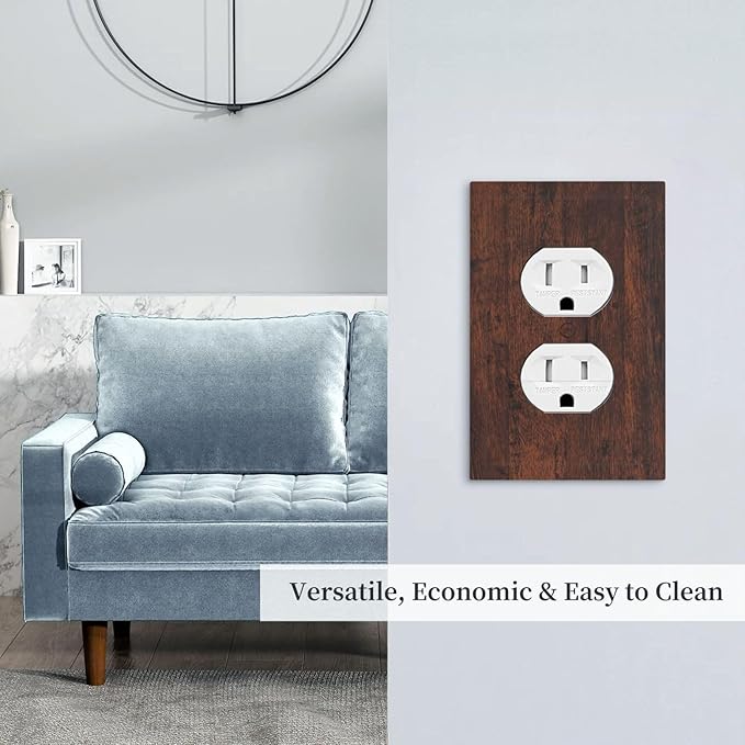 Outlet Covers Brown Red Rustic Wood Grain Retro Farmhouse 1 Gang Duplex Light Switch Cover Plate Decorative Wall Plates Electrical Switchplate Receptacle for Farmhouse Cabin Decor（2 Pack）