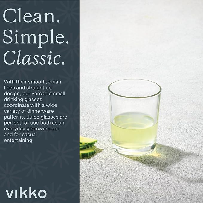Vikko 5 Ounce Small Juice Glasses, Heavy Base Glassware, Cups for Drinking Orange Juice, Water, Kids Glass Drinking Glasses for Tasting, Set of 12 Clear Glass Tumblers