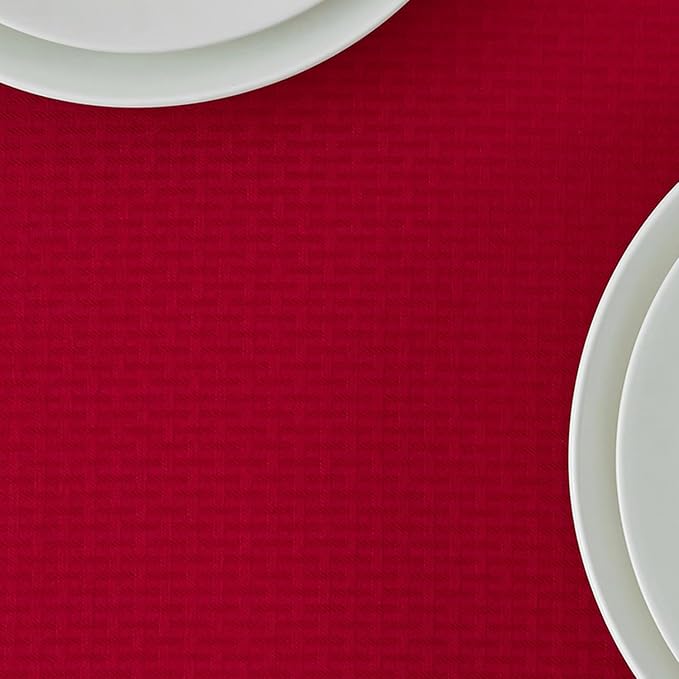 maxmill Rectangle Tablecloth Weaved Design Water Resistant Wrinkle Free Spill-Proof Soft Table Cloth for Dining Room Decoration, Banquet, Christmas Holiday Dinner, 60 x 84 Inch, Red