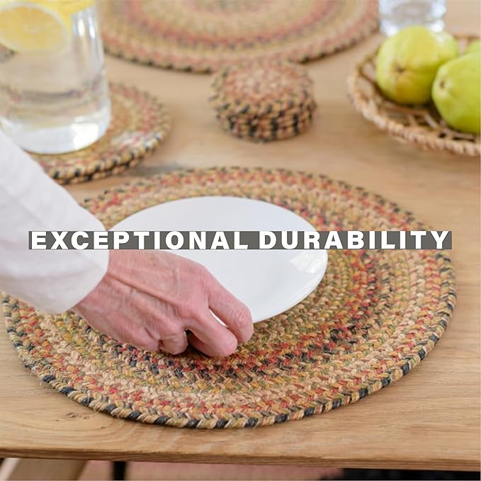Homespice Kingston Jute Braided Table Runner, Warm Country Decor, Set of 2, Multicolor Oval 8x28 - Rich Colors, Easy to Clean, Durable and Protects Furniture