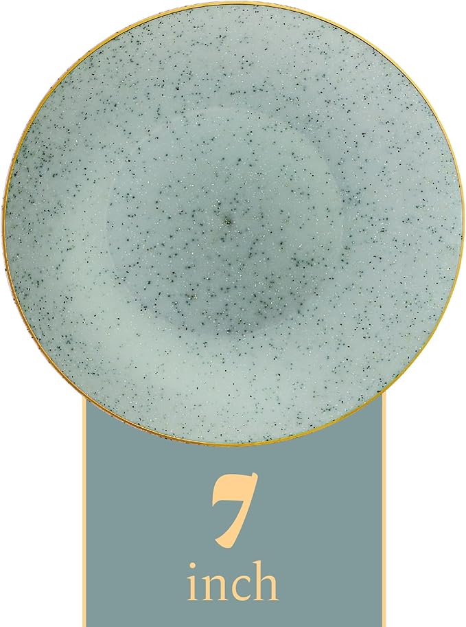 PLASTICPRO 30 Pack Disposable Plastic Plates Heavyweight Granite Look Elegant 7 inch Dinner Plates Green with Gold Rim