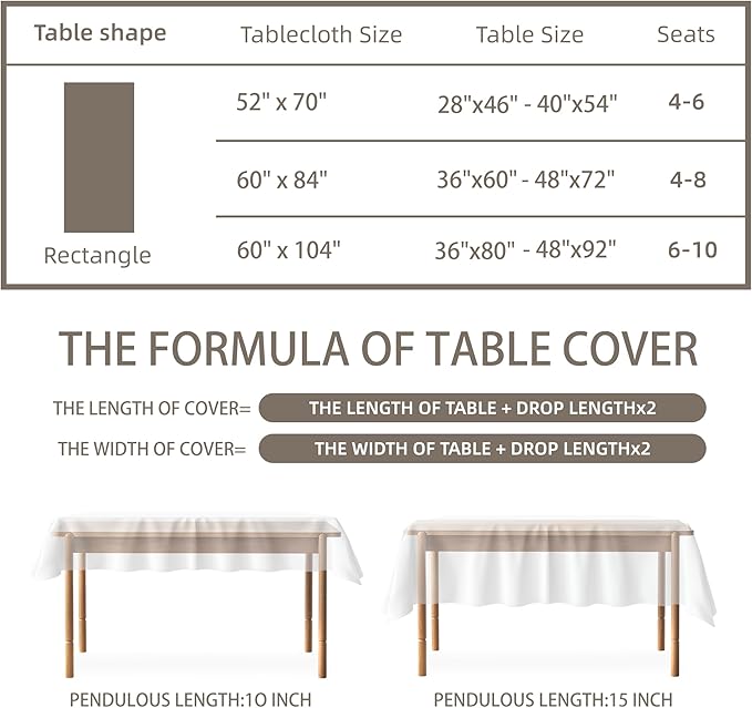 Rectangular Tablecloth Linen Texture Waterproof and Stain-Resistant Table Cloth, Kitchen Dining Table Decoration, 60 x 104 inch Fabric Natural Color