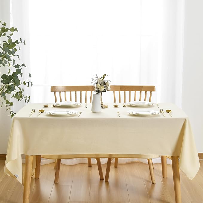 JIUZHEN Faux Linen Farmhouse Tablecloth Rectangular, Wrinkle Stain Resistant Table Cloth Rectangle Table Cover for Kitchen Dining, Champagne, 70 x 108 Inch