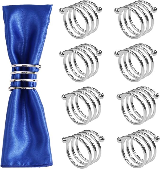 Silver Napkin Rings Set of 12,Christmas Napkin Rings Napkin Holders for Thanksgiving Weddings Family Gatherings Table Decorations (Spring Silver)