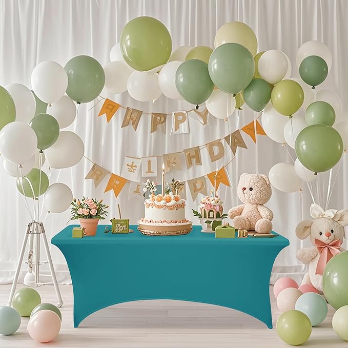 6Pack 8FT Table Cloth for Rectangular Fitted Events Stretch Emerald Green Table Covers Washable Spandex Tablecloth Protector for Party, Wedding, Cocktail, Banquet, Festival