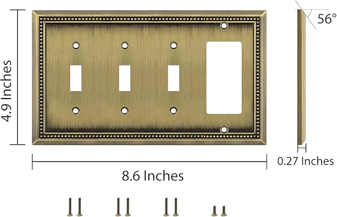 Henne Bery Sunken Pearls Heavy Duty Decorative Wall Plate Switch Plate Outlet Cover (Triple Toggle/Single Decorator, Antique Brass)