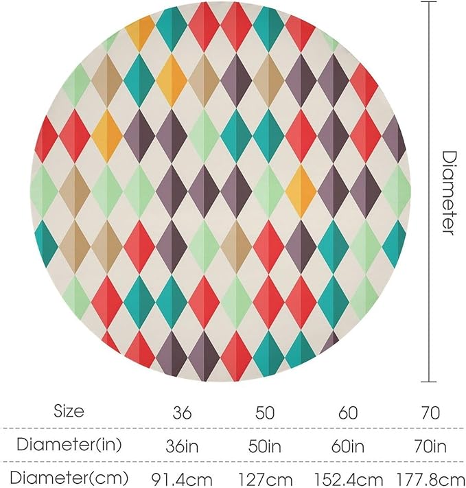 Abstract Geometric Round Tablecloth, Modern Mid Century Background Mid Century Colorful Print Pattern Tablecloth for Home Party Dining Room Kitchen Decor 50Inch(127cm)