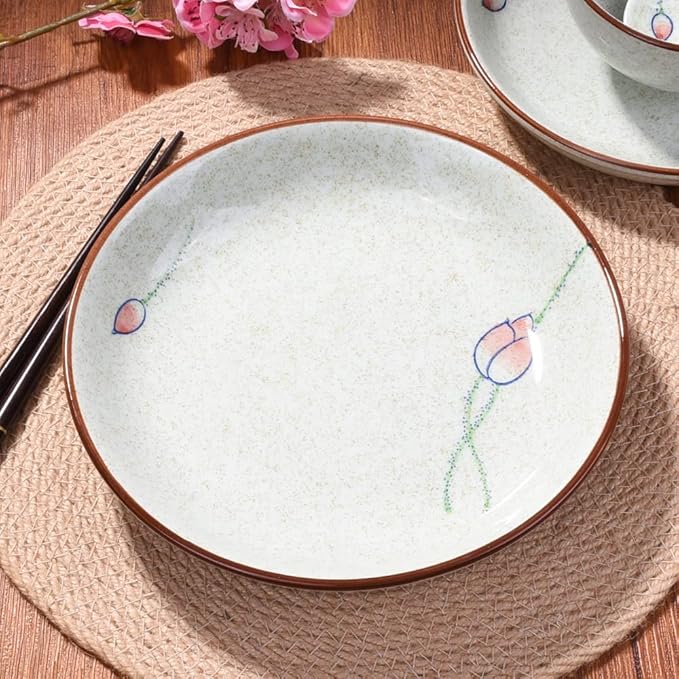 4-Piece Ceramic Dinnerware Set, Plate, Dish, Bowl, Spoon, Japanese Hand-painted Tableware set, A Good Tableware