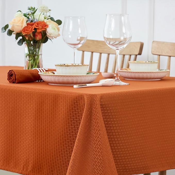 maxmill Weaved Texture Rectangular Tablecloth Water Resistance Antiwrinkle Spillproof Soft Fall Table Cloth for Dining Room, Thanksgiving Parties and Halloween Holiday Dinners, 70 x 108 Inch, Rust