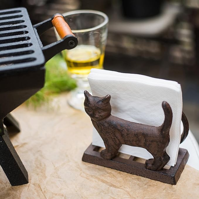 Exquisite Vintage Cast Iron Napkin Holder With Playful Standing Animal Motif - Cat Napkin Holders are suitable for kitchens, restaurants, and parties