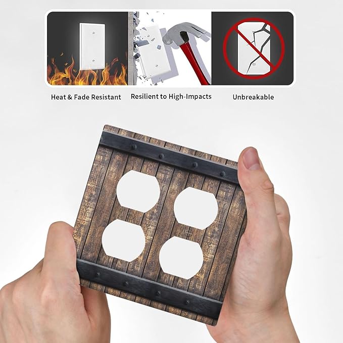 Light Switch Cover Rustic Barn Door Vintage Country Wood Board 2 Gang Decorative SwitchPlates Double Duplex Wall Plates Switch Plates and Outlet Covers for Farmhouse Cabin Decor