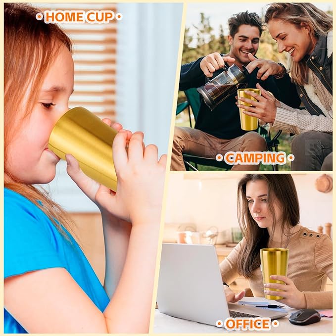 5 Pack 18.6 oz Stainless Steel Insulated Cup, Double Wall Vacuum Small Metal Cup, Reusable Camping Cups Unbreakable Indoor Outdoor for Party, Home, Office, BBQ, Gold