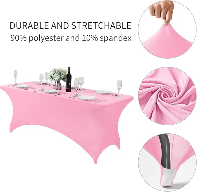 Fokitut 6 Pack Spandex Table Cover for 6FT Table Universal Fitted Stretch Tablecloth for Party, Banquet, Wedding and Events-Pink