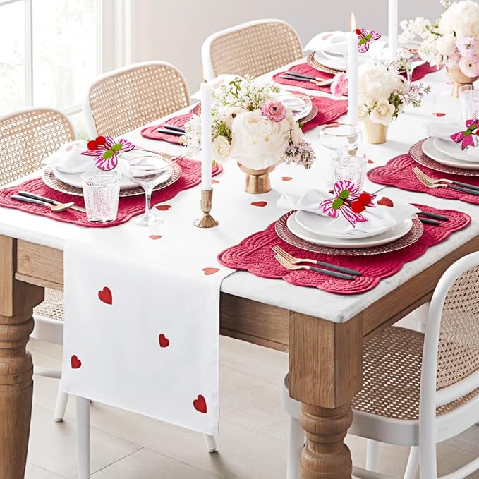 10 PCS Valentine's Day Napkin Rings Wood Pink Bow Napkin Rings Wedding Napkin Ring Holders Romantic Table Decor for Valentine's Day Anniversary Dinner Party