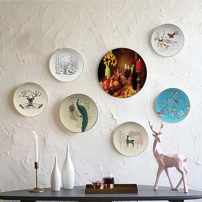 Ceramic Display Plate, Winery Ceramic Hanging Decorative Plate, Still Life Fruits Flowers, 8 Inch, Living Room Kitchen Decoration Household, Multicolor