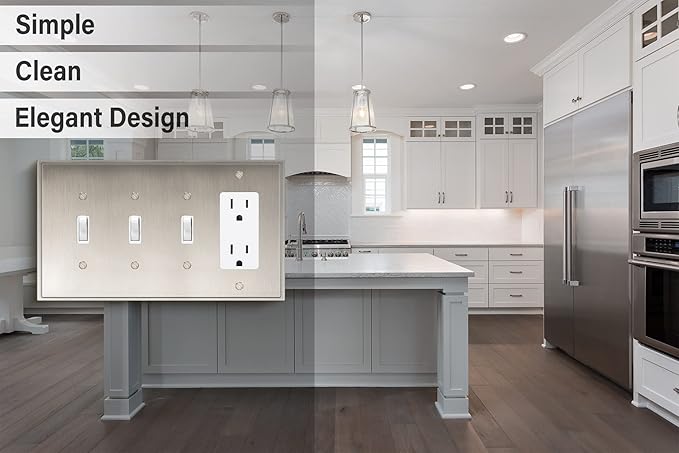 Henne Bery Soft Modern Decorative Wall Plate Switch Plate Outlet Cover (Triple Toggle/Single Decorator, Satin Nickel)