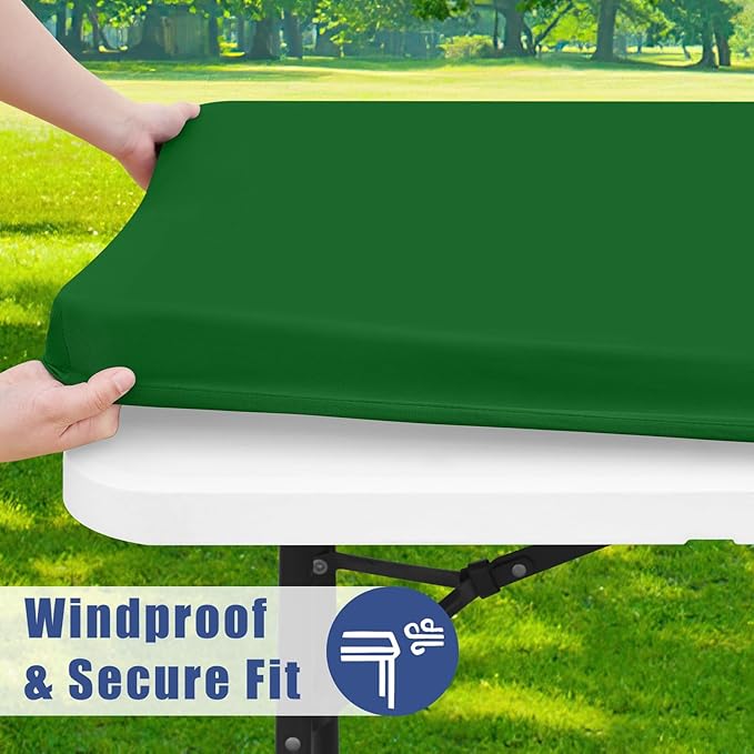 Spandex 6 Foot Rectangle Table Cloth 2 Pack, Elastic Fitted Tablecloths for Picnic, Stretch Washable Patio Table Cover for Outdoor, Camping, Banquet and Parties (Emerald Green, 30"x72")