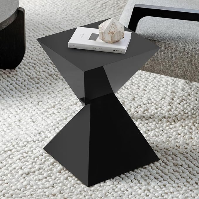BECHAEO 12.6" Black Acrylic Side Table, Lightweight Irregular Design, Modern End Table for Small Spaces, Versatile Nightstand for Living Room Bedroom & Patio, Versatile Indoor/Outdoor Accent Table