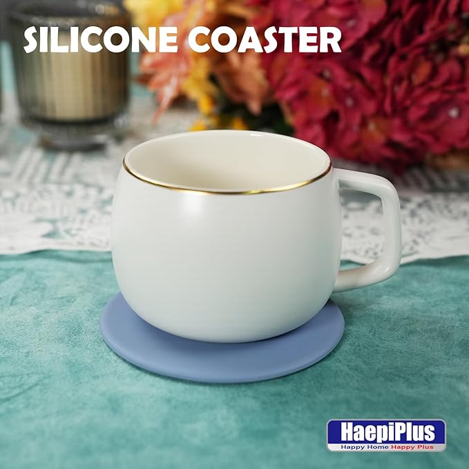 6 Pieces Silicone Coasters, Round Shape Hot Cup Mat for Drinks, Heat Resistant Glass Cushion, Coffee Coaster for Table, Desk, Kitchen, Office, Bar Protection (Blue)