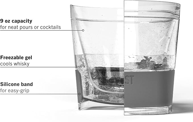 Host Freeze Cooling cup, Old Fashioned Glass with Silicone band for Bourbon, Scotch, and Whiskey, whisky gifts for men, Set of 1, Smoke