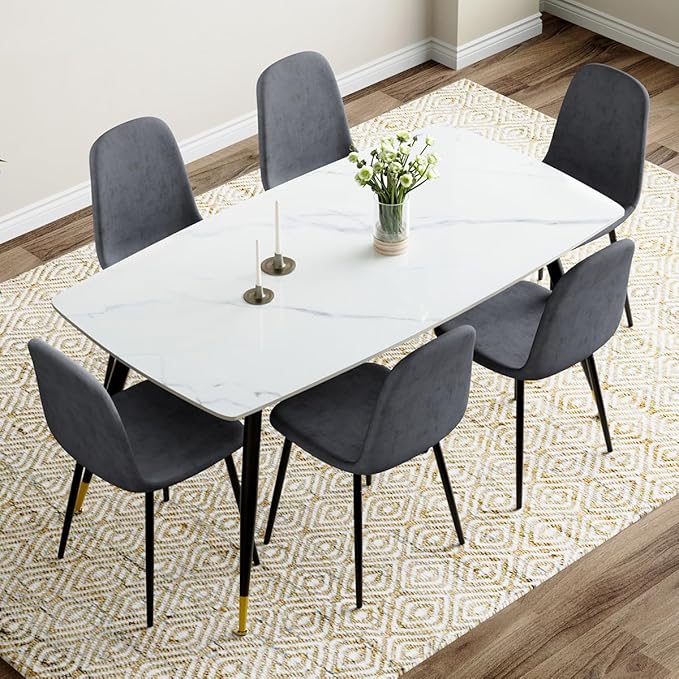 Modern Dining Table Set for 6, Dining Table Chairs Set of 6, Sintered Stone Kitchen Table Top and Modern Chairs Set of 6 for Kitchen Dining Room