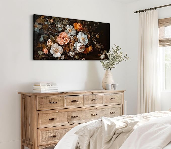 ADJUVANT Wall Art Vintage Floral Bouquet 48" L x 24" W, Old Fashioned Flowers Canvas Painting Romantic Artwork Classic Blooms Prints Botanic Wall Decor for Living Room Bedroom Dining Room Home Office