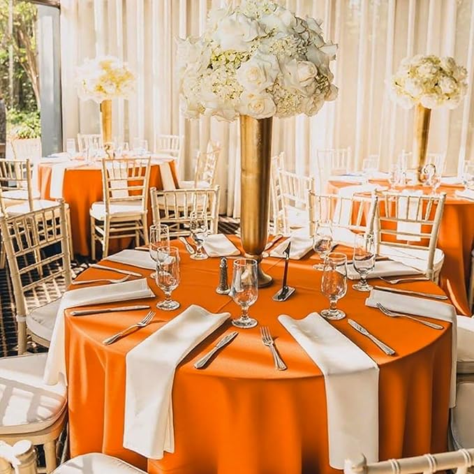 8 Pack Round Tablecloth 90 Inch Orange Tablecloth for Round Tables, Washable Polyester Table Cloth Stain and Wrinkle Resistant Decorative Table Cover for Wedding Party Dining Banquet
