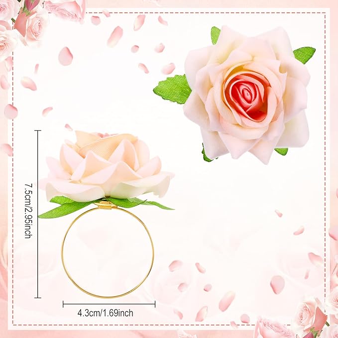 Honeydak 8 Set Valentine's Day Napkin Ring Rose Flower Metal Napkin Ring Designed with Rose Serviette Buckle for Valentine's Day Wedding Anniversary Party Dinner Table Decoration (Pink)