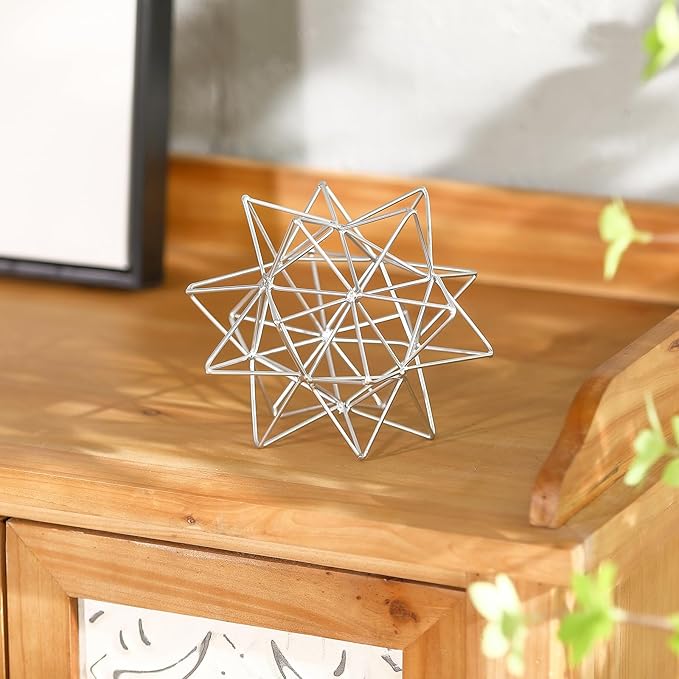 Metal Geometric Table Top Decor, 3D Sliver Spheres Decorative Accents Balls, Iron Abstract Sculpture Objects for Home Decor, Coffee Table Top Decorations for Home Office Living Room Bedroom Decor