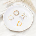 ProCase Ceramic Jewelry Tray, Initial Ring Dish Trinket Plate Engagement Gift, Small Personalized Monogram Ring Bowl for Wedding, White Decorative Jewelry Holder for Women Vanity -Letter D