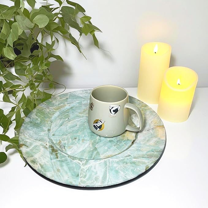 i-lan 2-Pack 13" Mother of Pearl Charger Plates – Shell-Inlaid Wooden Platters for Dining, Party & Luxury Décor – Elegant Dinnerware Placemats, Ideal Housewarming or Holiday Gift