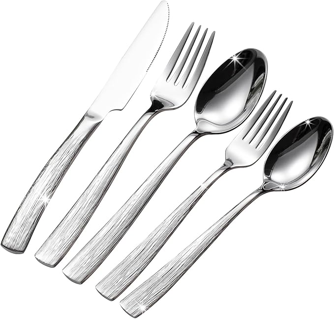 40-Piece Silverware Set for 8, CITESANA Heavy Duty Stainless Steel Flatware Set with Ripple Handles, Mirror Polished Kitchen Cutlery Set