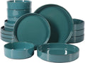 Bloomhouse - Two Time Oprah's Favorite Things Winner - Santorini Mist Double Bowl Terracotta Reactive Glaze Plates and Bowls Dinnerware Set - Jade Blue Green, Service for Four (16pcs)
