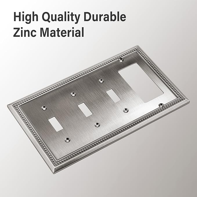 Henne Bery Sunken Pearls Heavy Duty Decorative Wall Plate Switch Plate Outlet Cover (Triple Toggle/Single Decorator, Heirloom Silver)