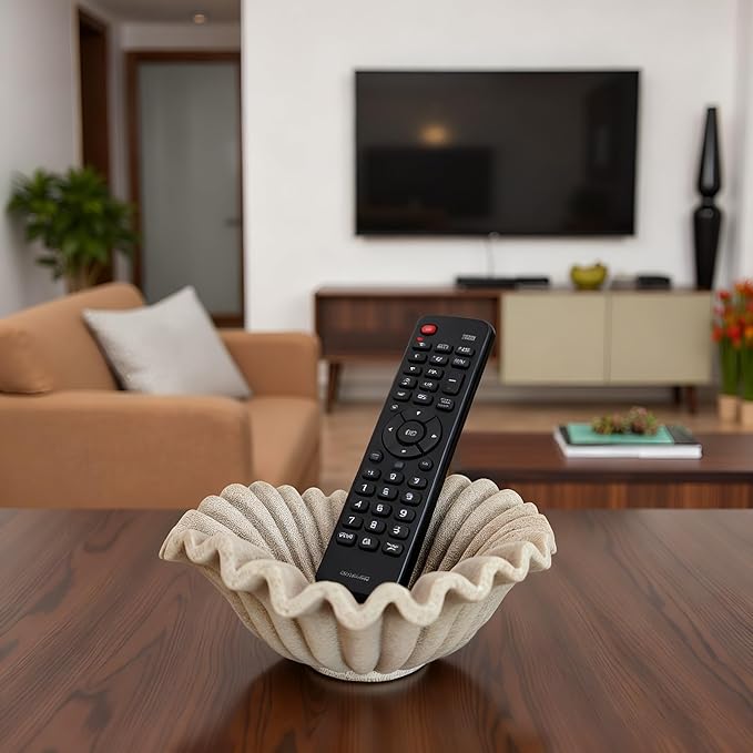 Small Decorative Bowl decor, Scalloped Pedestal Bowls for Modern Home Decor,Ruffle Decor,Stylish Key Bowl for Entry Table,Decorative Fruit Bowl for Kitchen Counter,Artificial Stone Beige