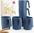 Wrova 16oz Wheat Straw Cups with handles set of 6-Plastic Cups Reusable-Unbreakable Kids Mugs-Dishwasher Safe & Microwave Safe-Ideal Plastic Mugs for Tea,Coffee,Camping,RV-Navy Blue