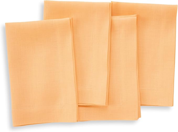 Solino Home Linen Napkins Set of 4-100% Pure Linen Peach Dinner Napkins Cloth 20 x 20 Inch for Valentines, Spring, Easter - Fete, Handcrafted and Machine Washable