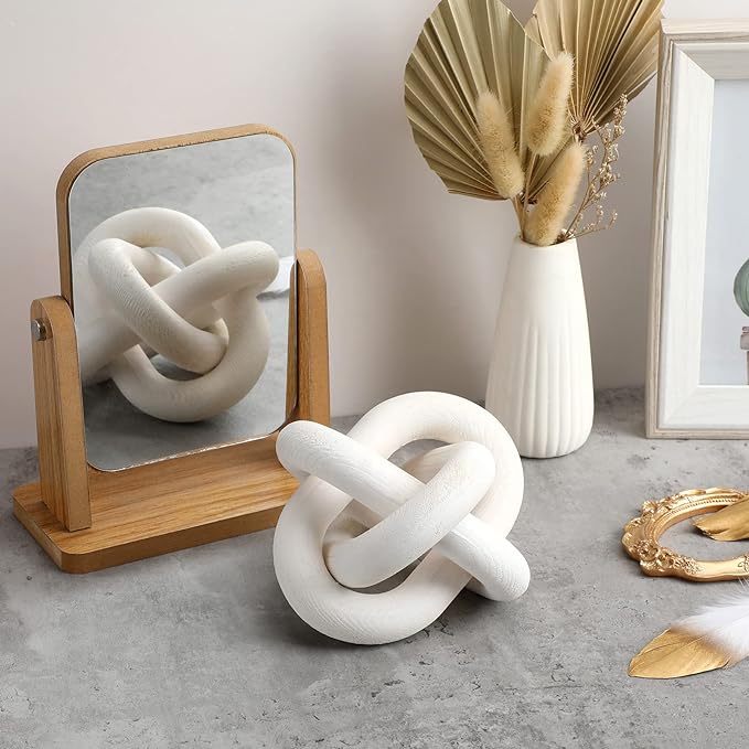 3 Link Wood Knot Decor Rustic Home Décor Accents Hand Carved Coffee Table Decoration, Boho Chain Link Decoration, Modern Shelf, Rustic Objects for Home Living Room Bedroom(White)