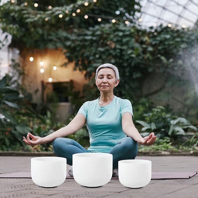 FMTY 7inch 8inch 9inch Crystal singing bowls set sound bowl for healing Mindfulness, Meditation, Yoga, Spiritual and Body Healing Chakra Singing Bowl (7C+8D+9A, 7inch+8inch+9inch with Travel bag)