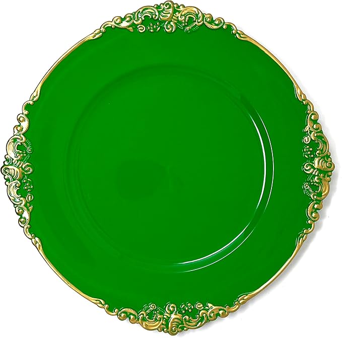 allgala Heavy Quality Round Charger Plates - Chargers for Dinner Plates - Set of Charger Plates for Table Decor - Ideal for Weddings, Thanksgiving Parties & Holidays - Floral Green (13-Inch 48-Pack)