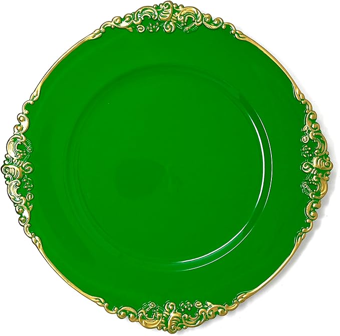 allgala Heavy Quality Round Charger Plates - Chargers for Dinner Plates - Set of Charger Plates for Table Decor - Ideal for Weddings, Thanksgiving Parties & Holidays - Floral Green (13-Inch 6-Pack)